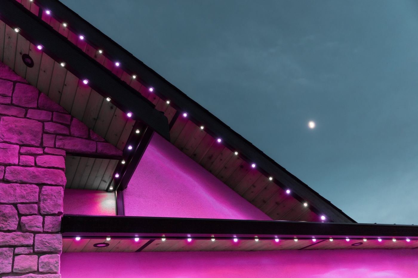 Pink soffit lighting close-up